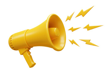 Isolated Yellow Megaphone with Lightning Bolt Emanations