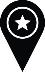 Black Location Pin Icon with White Star Inside a Circle Representing a Favorite or Important Place on a Map or Navigation System black