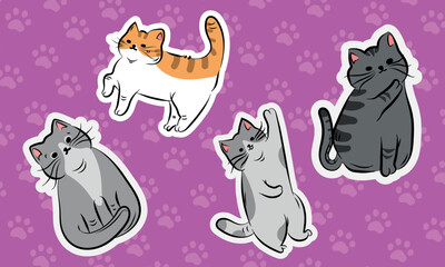 Cute Cat Stickers Vector Set
