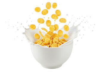 Isolated Cornflakes Splash in Milk Bowl for Breakfast