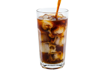 Isolated Refreshing Iced Coffee Pour with Cream Swirls