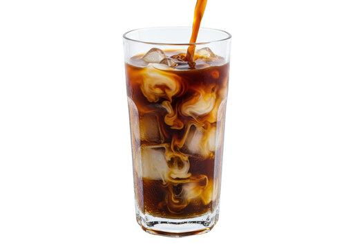 Isolated Refreshing Iced Coffee Pour with Cream Swirls