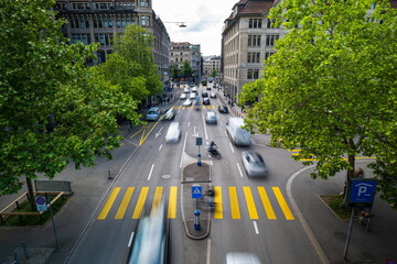 Blurred car traffic above point of view.