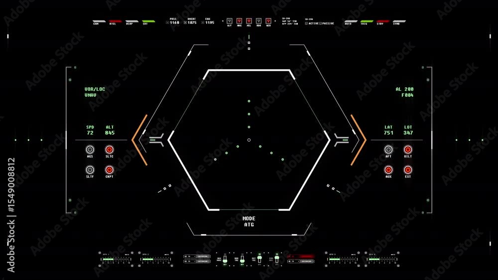 Aufkleber futuristic hud interface display with hexagon and flight data on black background.alpha chanel. the 
