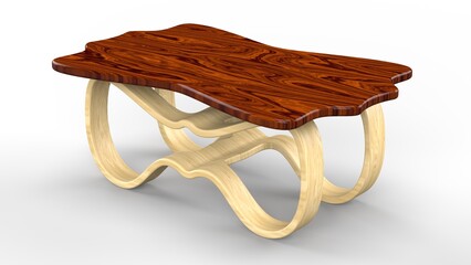 Wooden Table. Dark Brown Top. Isolated. White background. 3d render