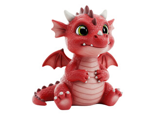 Isolated Adorable Smiling Red Dragon Figurine