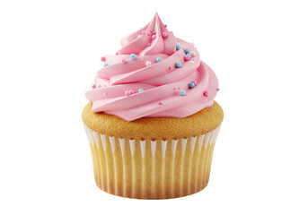 Isolated Pink Frosted Cupcake with Sprinkles, Sweet Celebration Treat