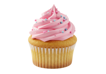 Isolated Pink Frosted Cupcake with Sprinkles, Sweet Celebration Treat