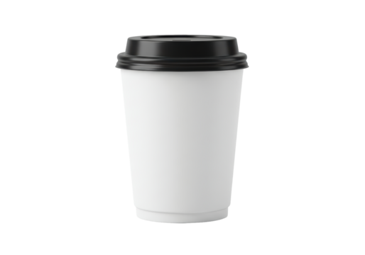 Isolated White Coffee Cup with Black Lid, Takeaway Beverage