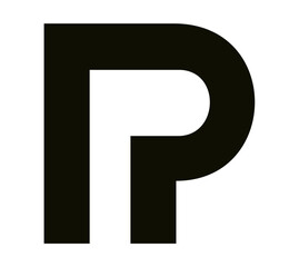 Bold Stylized Letter P Logo in Minimalist Geometric Style, A sharp black letter 