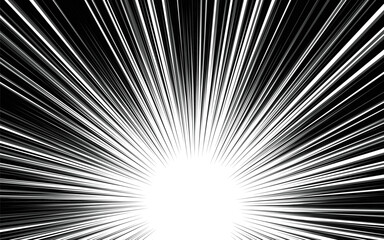 Naklejka premium Comic Radial Speed ​​Lines background illustration, monochrome vector graphic effect.