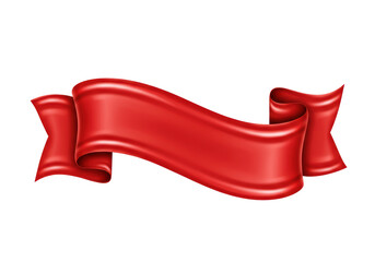 Isolated Waving Red Banner Ribbon with Glossy Finish