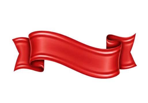 Isolated Waving Red Banner Ribbon with Glossy Finish