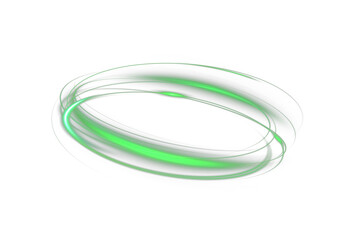 Futuristic, swirling green neon light PNG - transparent background, glowing trace, abstract twisted rays, sparkling energy movement, rotating wave lines, high-tech speed effect design.