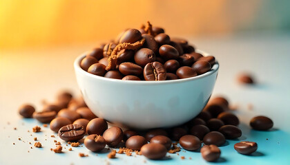 Fototapeta premium coffee beans, close-up, high resolution, detailed, realistic, studio lighting, food photography, shallow depth of field, 4K and HD image