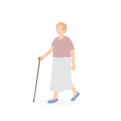 Elderly Woman Walking with Cane