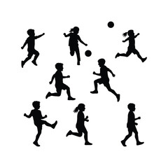 Silhouettes of Kids Playing Soccer Active Children Sports Fun Vector Illustration