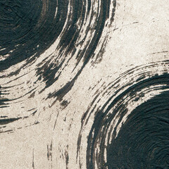 circle dynamic brush stroke on painted flat fade pastel beige brown sepia cement texture concrete plaster stucco wall right inclined background