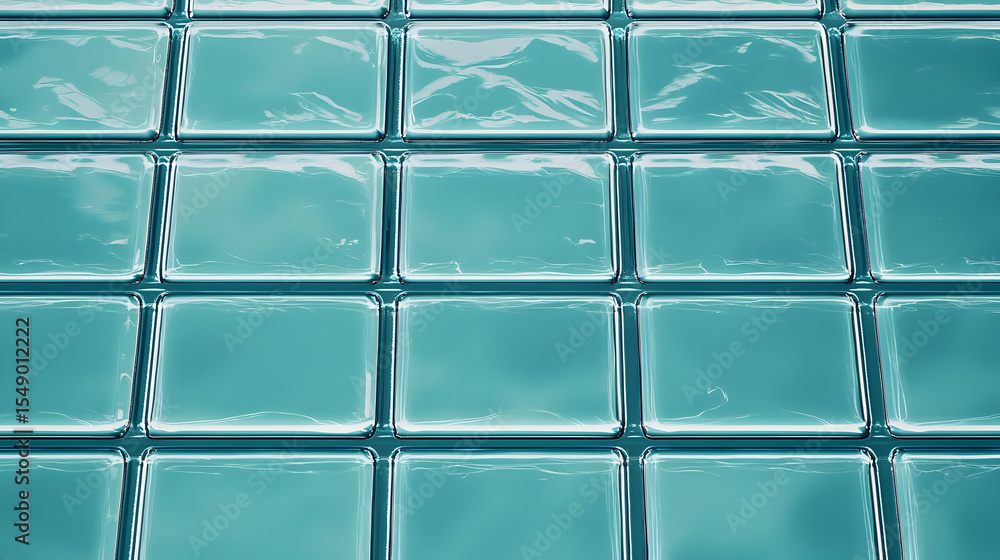 Poster teal square tiles, glassy and smooth, create a seamless pattern. detailed close-up view