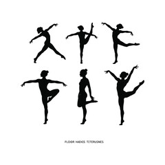 Six Silhouettes of Female Gymnasts in Floor Exercises Gymnastics Poses Artistic Gymnastics