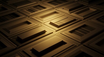 Obraz premium Abstract Gold Geometric Pattern: Interlocking Rectangular Forms