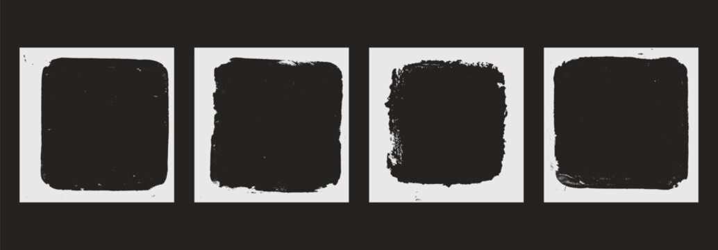 Grunge graffiti frames set templates. Ink paint border with rough edges for poster and banner. Retro textured overlays. Rectangular old black abstract flyer backgrounds. Vector design illustration. - Powered by Adobe