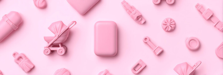 Delightful Pink Baby Accessories Flat Lay Design Perfect for Nursery Decor Blogs and Websites
