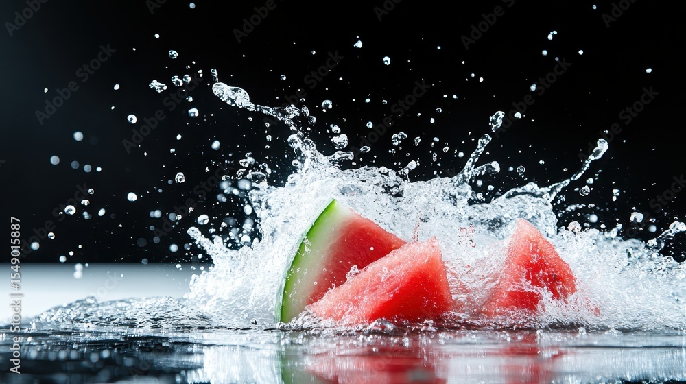 Aufkleber a vibrant slice of watermelon splashes into clear water, highlighting a moment of freshness and joy 