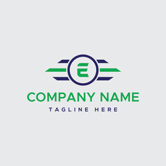 Modern Minimalist Logo Design Elegant 'E' Monogram with Green and Blue Stripes