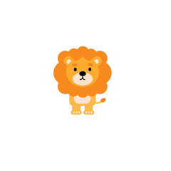 Cute cartoon lion with animal and toy design elements on white background