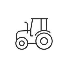 Side-facing tractor, linear icon. Field vehicle, transport or rural machine. Line with editable stroke.