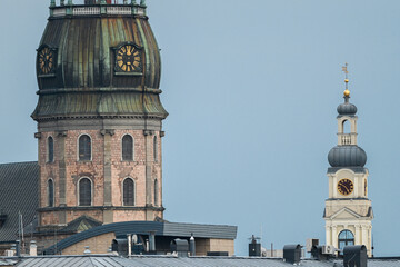 Old Riga towers and clocks in Latvia