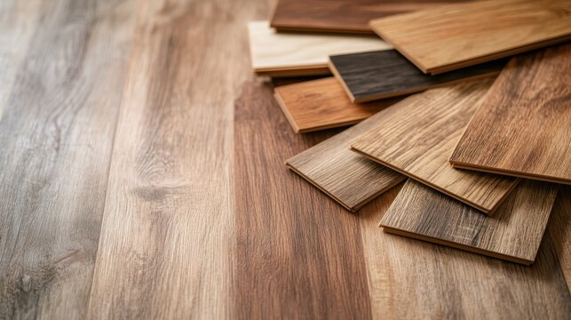 A collection of wooden flooring samples showcases various shades and textures, highlighting the beauty of natural wood, ideal for home improvement projects.
