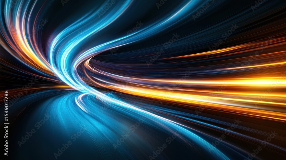 Canvas Prints an abstract depiction of vibrant blue and orange light trails on a dark background creates a dynamic