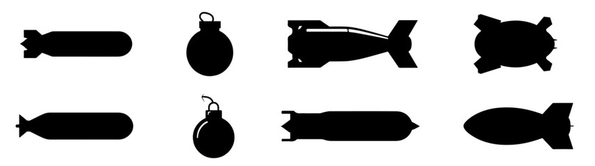  Bomb Silhouette on white background . vector