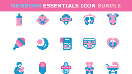 Newborn Baby Essentials Icon Bundle Cute, Colorful, Digital Graphics