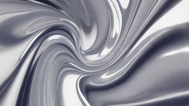 Abstract swirling silver pattern illustrating fluid movement with a glossy finish.
