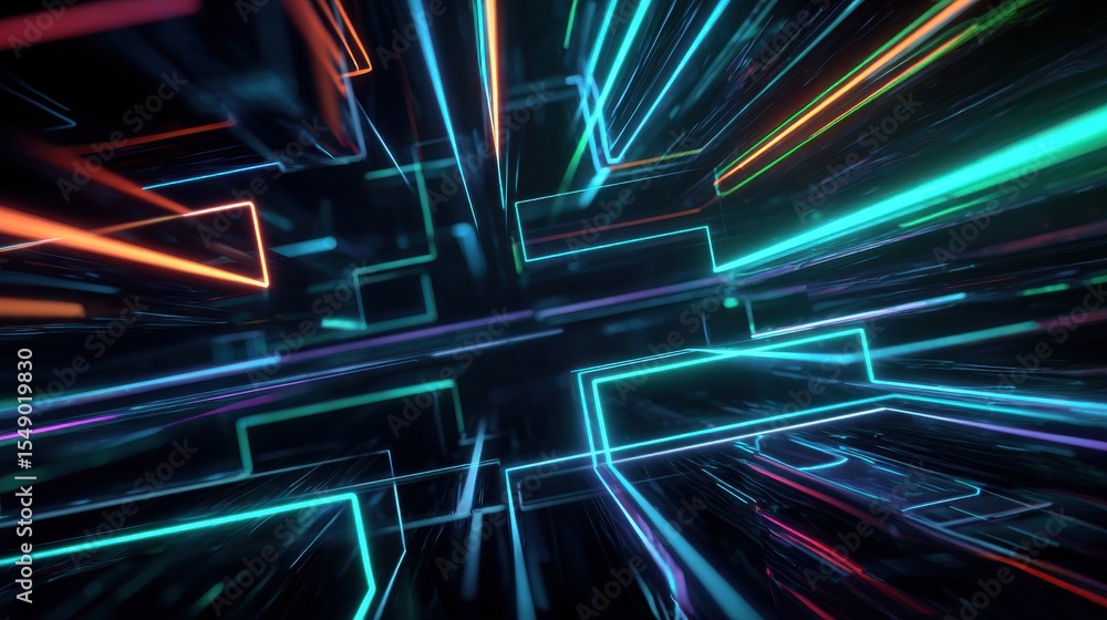 Aufkleber stunning photo of 3d render, abstract geometric neon background. internet technology of future netwo