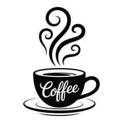 Obraz premium Black Coffee Cup with Swirling Steam Graphic Design Element Monochrome Coffee Mug Illustration