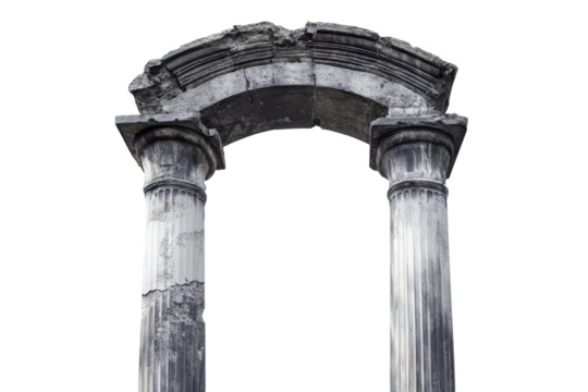 Ancient Stone Arch with Columns and Ornate Design Against a Transparent Background
