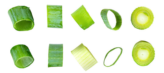 sliced green onions isolated on transparent background