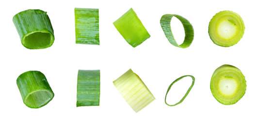 sliced green onions isolated on transparent background