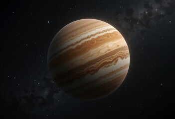 Detailed close up view of a gas giant planet resembling Jupiter in outer space