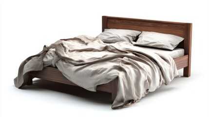 Stunning photo of bed isolated in white background.