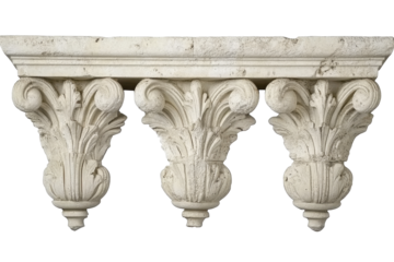 Elegant Decorative Stone Capitals with Ornate Flourishes Against Transparent Background