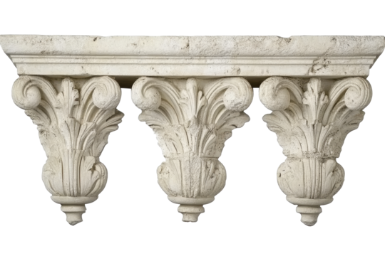 Elegant Decorative Stone Capitals with Ornate Flourishes Against Transparent Background