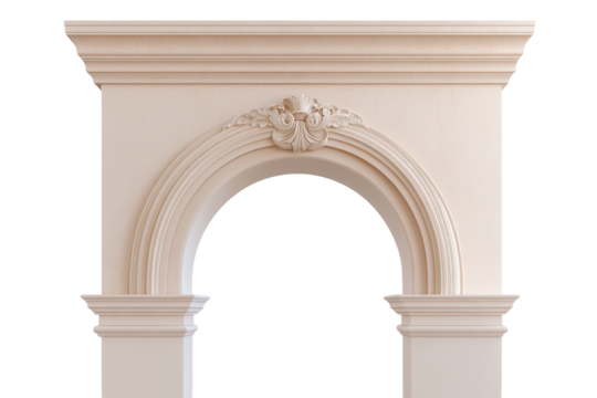 Elegant Ornate Arch Design with Intricate Details and Classic Columns on Transparent Background
