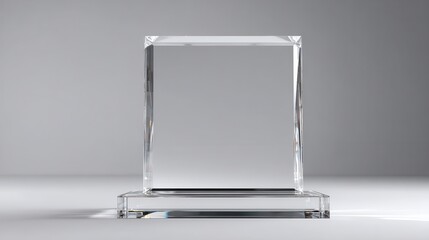 Stunning photo of blank square glass trophy mockup, 3d rendering. Empty acrylic award design mock up. Transparent realistic crystal prize plate template. Premium first place.
