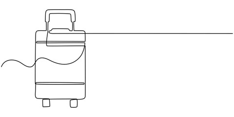 Suitcase continuous one line drawing illustration. Single line drawing, Continuous one line of suitcase with heart and lettering in linear art style, Suitcase in continuous line art drawing style.