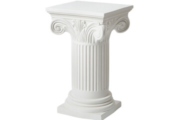 Elegant White Decorative Column with Classical Details on a Transparent Background